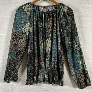 Carol Rose Womens XL Top Smocked Waistband Peacock Artsy Whimsigoth Fairy Grunge